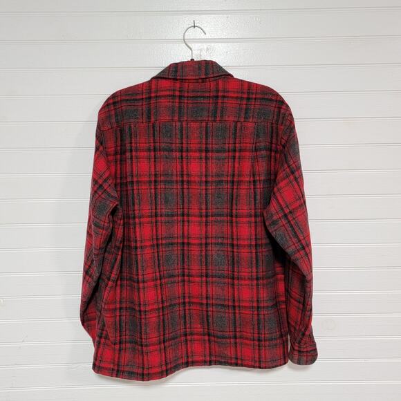 Vintage 80s Wool Flannel Shirt Jacket Mens Size Large Plaid Lumberjack JM Fields - Picture 2 of 6